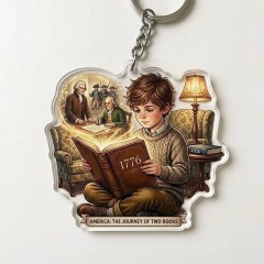 USA 250th Anniversary Keychain - Boy & 1776 Historical Scene Acrylic Charm
