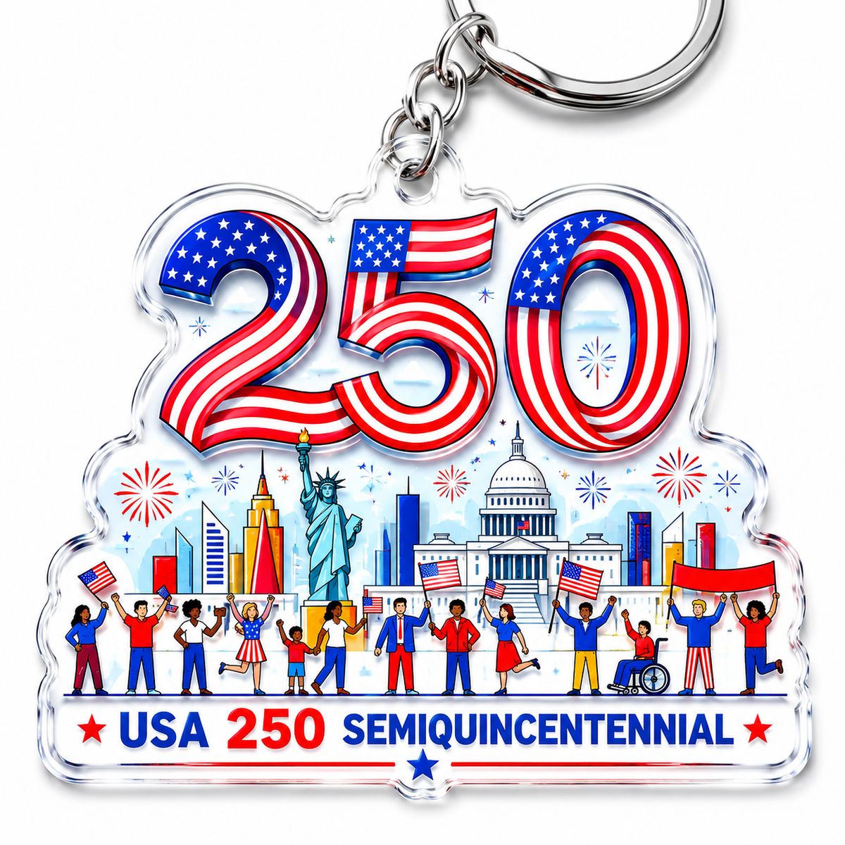 USA 250th Anniversary Keychain - Semiquincentennial Celebration Acrylic Charm