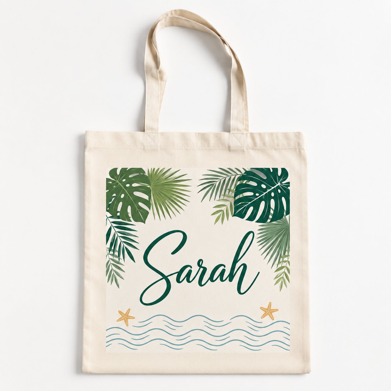 Personalized Tropical Palm Name Canvas Tote Bag