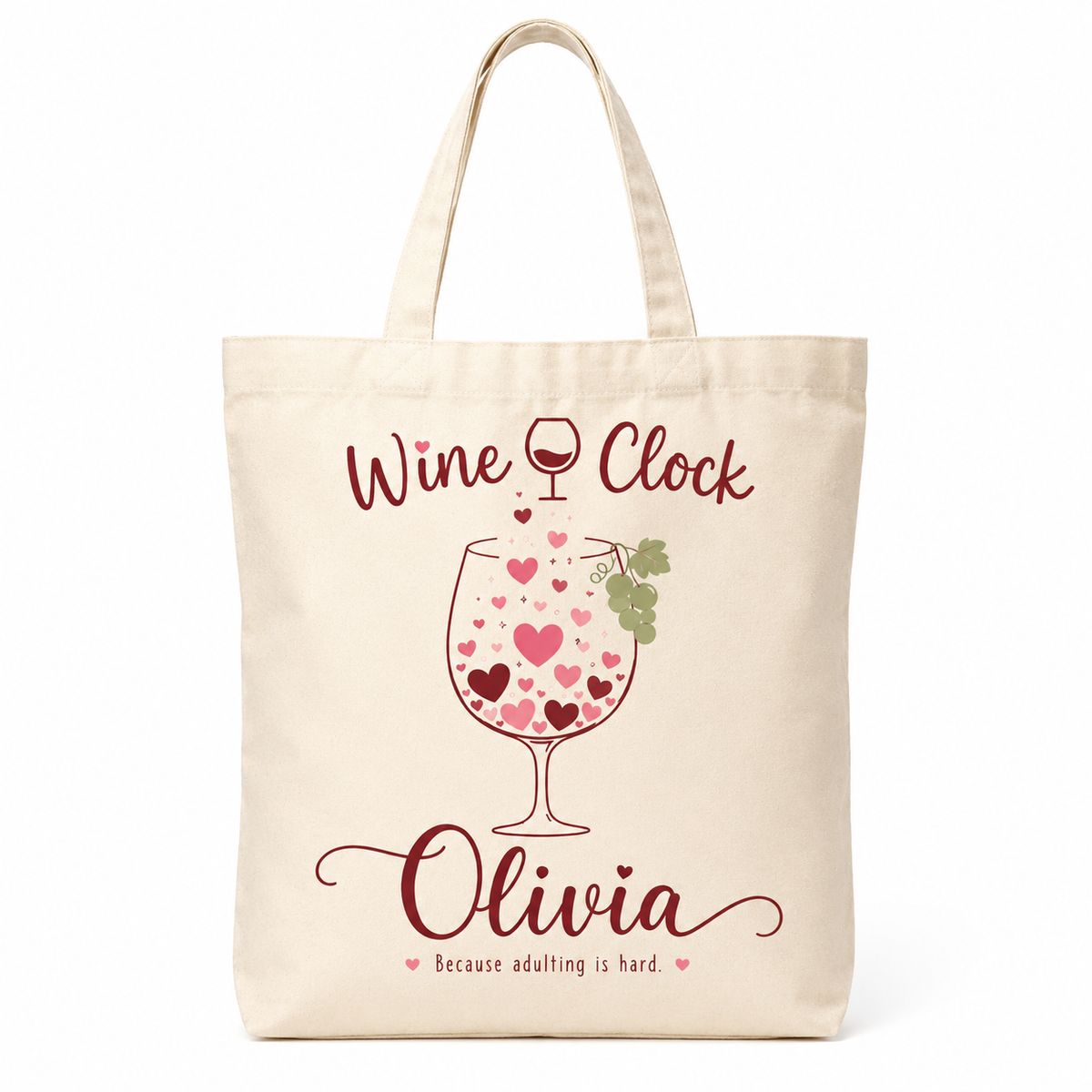 Personalized Wine O Clock Name Canvas Tote Bag