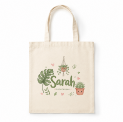 Personalized Cute Plant Mom Name Canvas Tote Bag