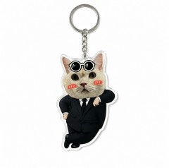 Custom Pet Photo Keychain - Cat in Black Suit & Sunglasses Acrylic Charm - Unique Cat Lover Gift