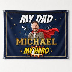 My Dad My Hero Personalized House Flag - Custom Photo Name Father's Day Wall Decor