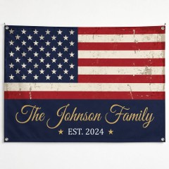Personalized American Flag Family Name House Flag - 4th of July Outdoor Patriotic Decor