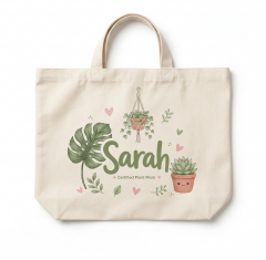 Personalized Cute Plant Mom Name Canvas Tote Bag image 2