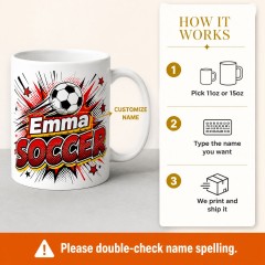 Custom Soccer Mug with Name - Comic Pop Art Coffee Cup image 4