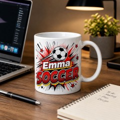Custom Soccer Mug with Name - Comic Pop Art Coffee Cup image 3