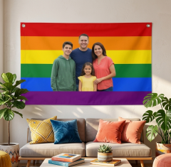 Personalized Rainbow Pride Family Photo House Flag image 2