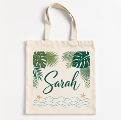 Personalized Tropical Palm Name Canvas Tote Bag