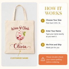 Personalized Wine O Clock Name Canvas Tote Bag image 6