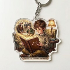 USA 250th Anniversary Keychain - Boy & 1776 Historical Scene Acrylic Charm
