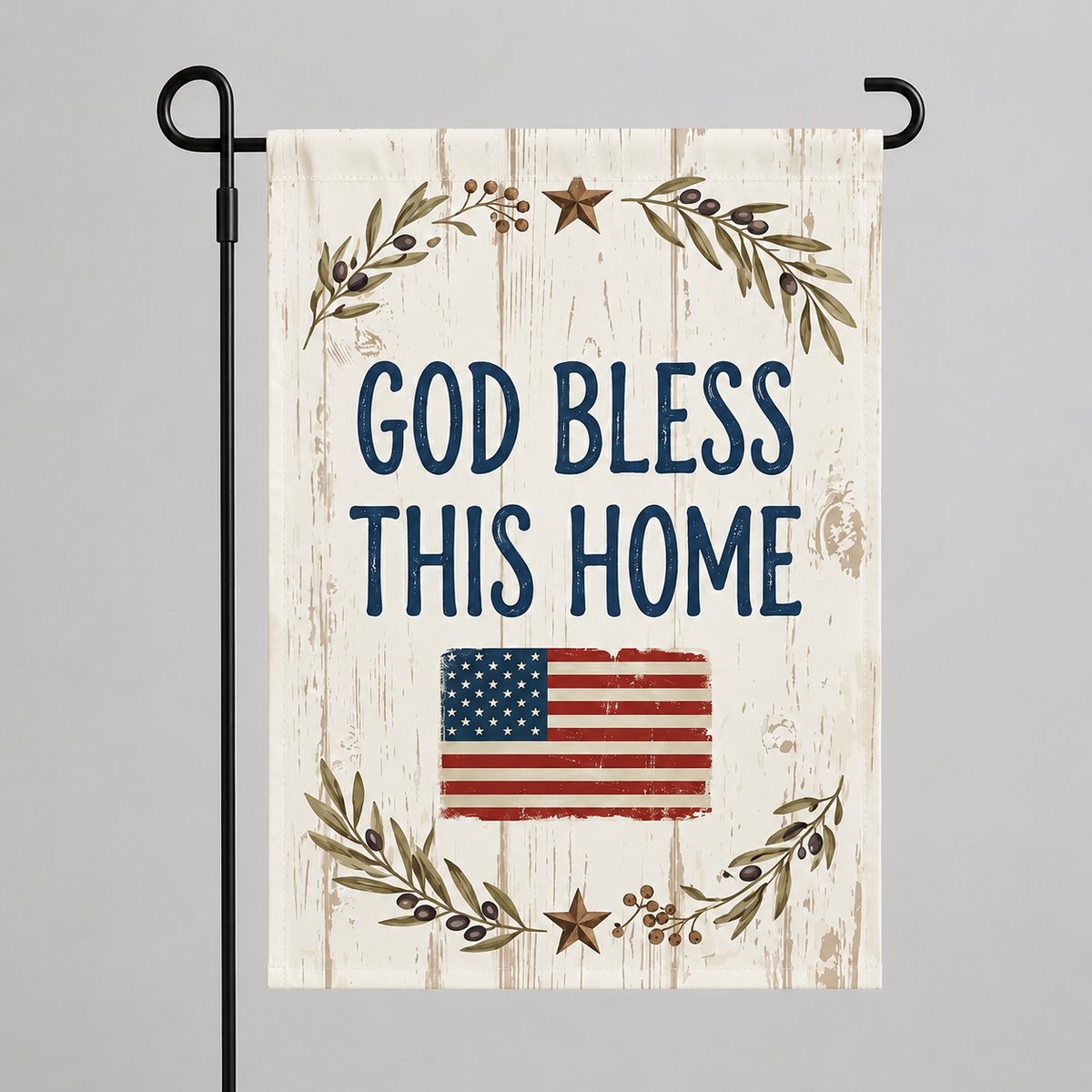 God Bless This Home Rustic Farmhouse Garden Flag - 4th of July Patriotic Outdoor Yard Decor