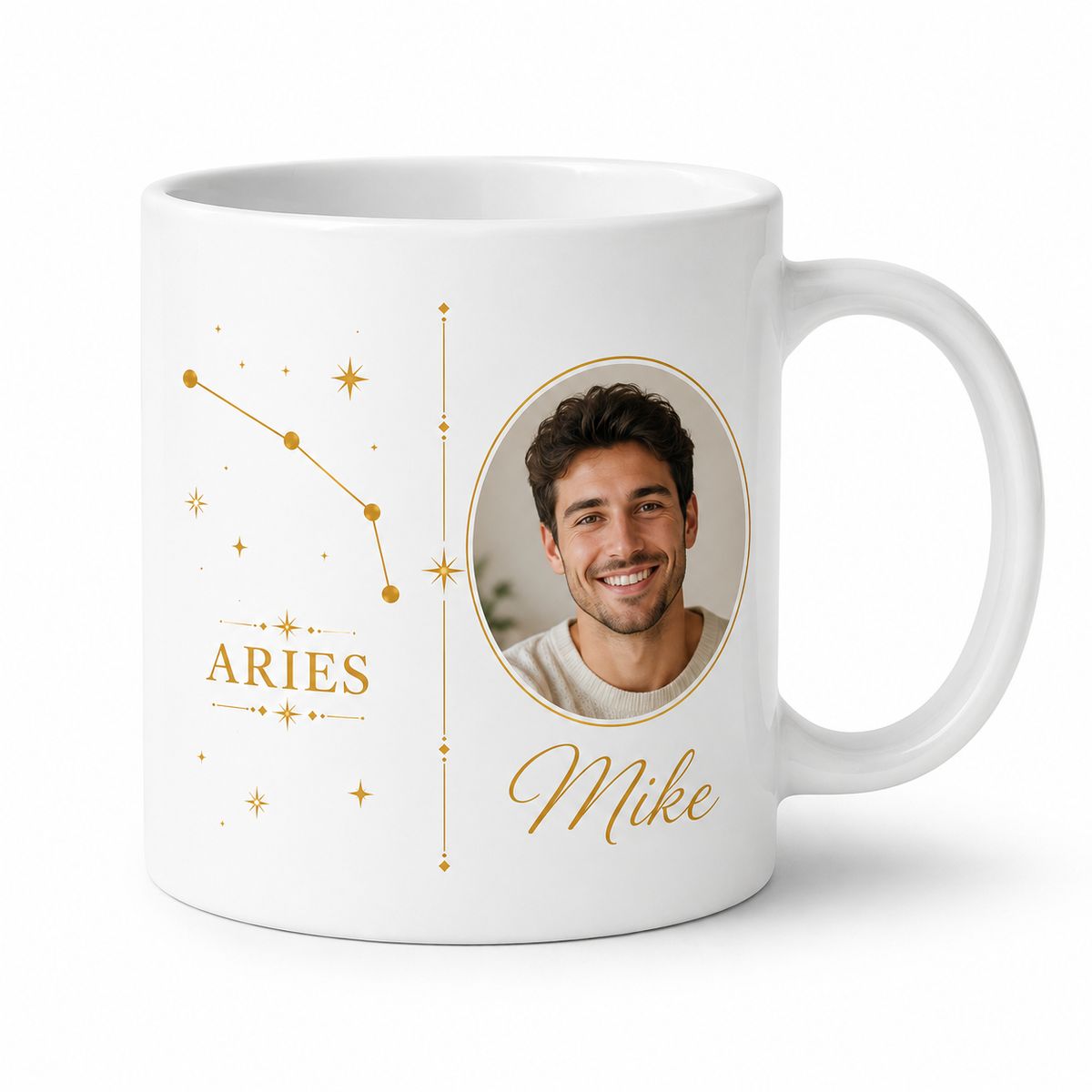 Personalized Aries Photo Mug - Custom Face Portrait & Name Gift, Constellation Photo Coffee Mug, Astrology Birthday Gift