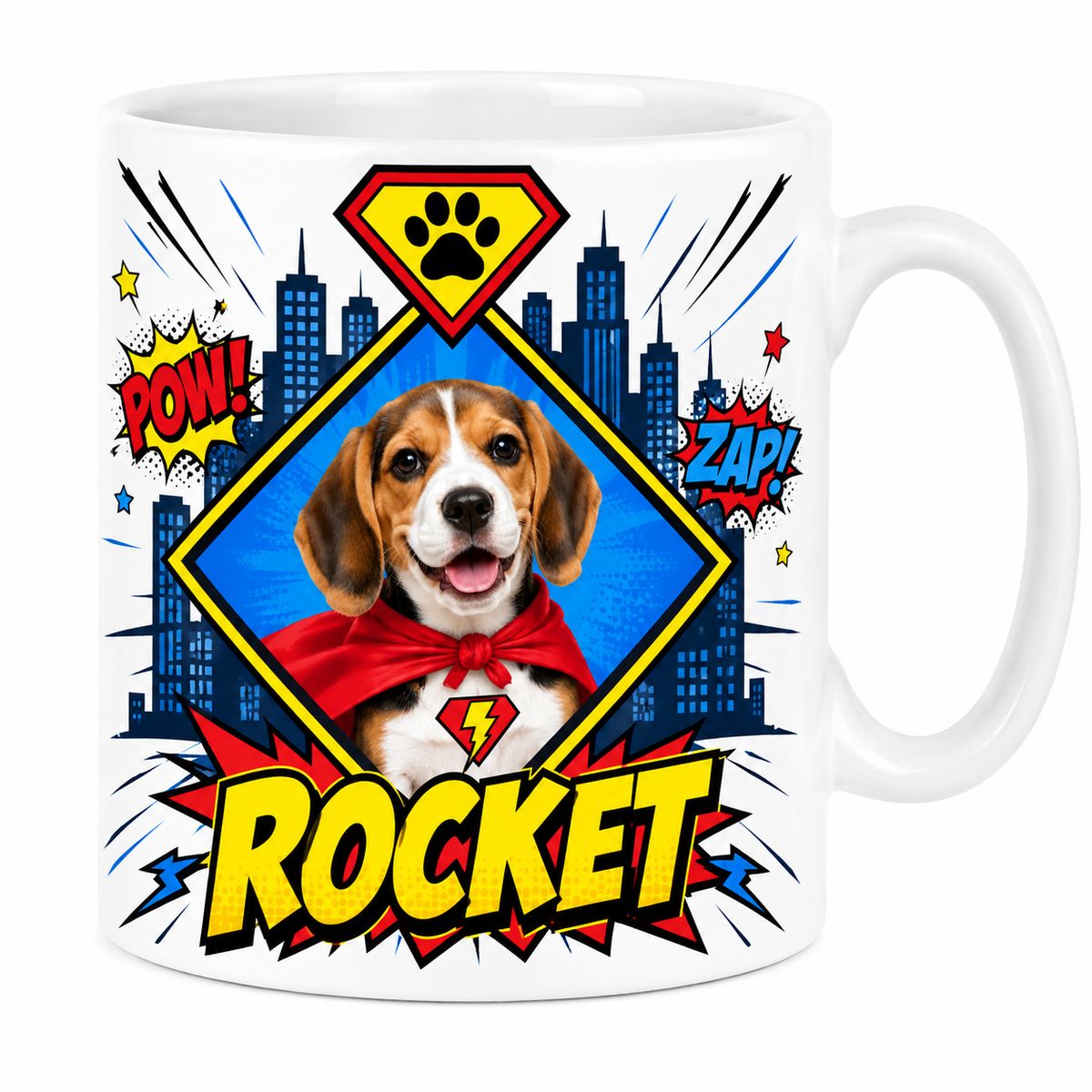 Personalized Pet Photo Mug - Superhero Comic Custom Dog Cat Photo Cup, Custom Name Pet Gift, Comic Book Pet Lover Coffee Mug