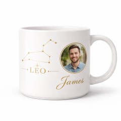 Personalized Leo Photo Mug - Custom Face Portrait & Name Gift, Constellation Photo Coffee Mug, Astrology Birthday Gift