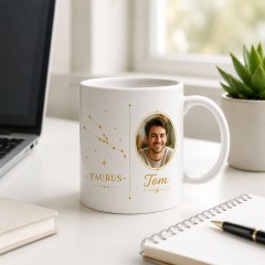 Personalized Taurus Photo Mug - Custom Face Portrait & Name Gift, Constellation Photo Coffee Mug, Astrology Birthday Gift image 3