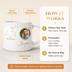 Personalized Leo Photo Mug - Custom Face Portrait & Name Gift, Constellation Photo Coffee Mug, Astrology Birthday Gift image 4