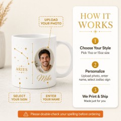 Personalized Aries Photo Mug - Custom Face Portrait & Name Gift, Constellation Photo Coffee Mug, Astrology Birthday Gift image 4