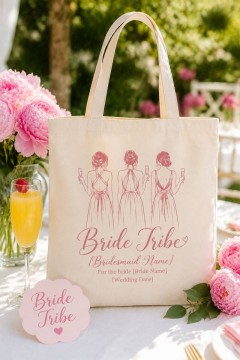 Personalized Bride Tribe Tote Bag - Custom Photo Bridesmaid Gift with Name, Bride Name & Date image 3