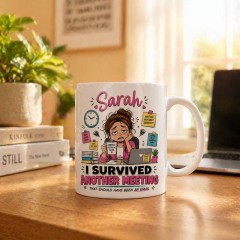 I Survived Another Meeting Mug, Custom Name Ceramic Coffee Cup, Funny Office Humor Gift for Her | Trinmama image 2
