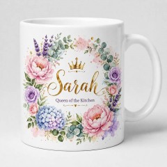 Personalized Queen of the Kitchen Mug, Custom Name Ceramic Coffee Cup, Cooking Lover Gift | Trinmama