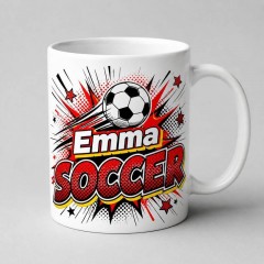 Custom Soccer Mug with Name - Comic Pop Art Coffee Cup