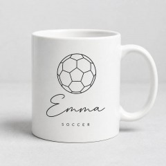 Custom Soccer Mug with Name, Minimalist Line Art Ceramic Coffee Cup, Sports Fan Gift | Trinmama