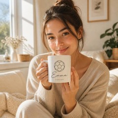 Custom Soccer Mug with Name, Minimalist Line Art Ceramic Coffee Cup, Sports Fan Gift | Trinmama image 2