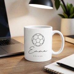 Custom Soccer Mug with Name, Minimalist Line Art Ceramic Coffee Cup, Sports Fan Gift | Trinmama image 3