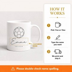 Custom Soccer Mug with Name, Minimalist Line Art Ceramic Coffee Cup, Sports Fan Gift | Trinmama image 4