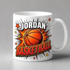 Custom Basketball Mug with Name, Comic Pop Art Ceramic Coffee Cup, Sports Fan Gift | Trinmama image 1