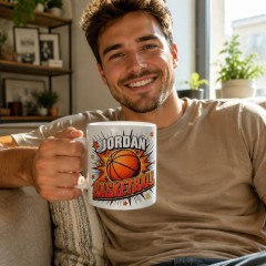 Custom Basketball Mug with Name, Comic Pop Art Ceramic Coffee Cup, Sports Fan Gift | Trinmama image 2