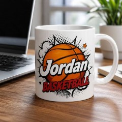 Custom Basketball Mug with Name, Comic Pop Art Ceramic Coffee Cup, Sports Fan Gift | Trinmama image 3