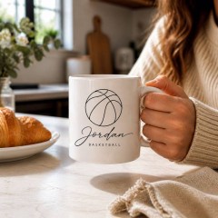 Custom Basketball Mug with Name, Minimalist Line Art Ceramic Coffee Cup, Sports Fan Gift | Trinmama image 2
