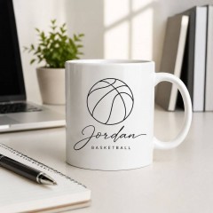 Custom Basketball Mug with Name, Minimalist Line Art Ceramic Coffee Cup, Sports Fan Gift | Trinmama image 3