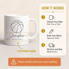 Custom Basketball Mug with Name, Minimalist Line Art Ceramic Coffee Cup, Sports Fan Gift | Trinmama image 4