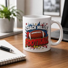 Custom Football Mug with Name, Comic Pop Art Ceramic Coffee Cup, Sports Fan Gift | Trinmama image 3