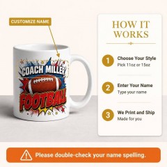 Custom Football Mug with Name, Comic Pop Art Ceramic Coffee Cup, Sports Fan Gift | Trinmama image 4