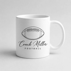 Custom Football Mug with Name, Minimalist Line Art Ceramic Coffee Cup, Sports Fan Gift | Trinmama