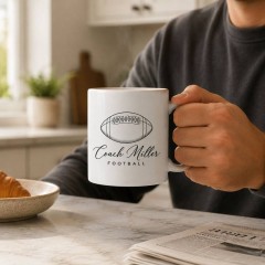 Custom Football Mug with Name, Minimalist Line Art Ceramic Coffee Cup, Sports Fan Gift | Trinmama image 2