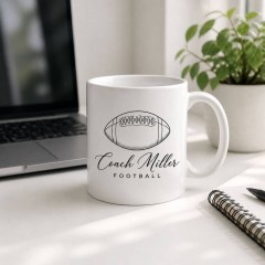Custom Football Mug with Name, Minimalist Line Art Ceramic Coffee Cup, Sports Fan Gift | Trinmama image 3