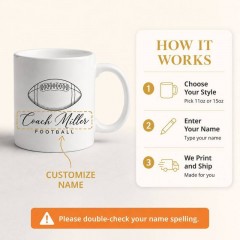 Custom Football Mug with Name, Minimalist Line Art Ceramic Coffee Cup, Sports Fan Gift | Trinmama image 4