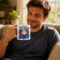 Custom Baseball Mug with Name, Comic Pop Art Ceramic Coffee Cup, Sports Fan Gift | Trinmama image 2