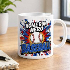 Custom Baseball Mug with Name, Comic Pop Art Ceramic Coffee Cup, Sports Fan Gift | Trinmama image 3