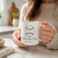 Custom Baseball Mug with Name, Minimalist Line Art Ceramic Coffee Cup, Sports Fan Gift | Trinmama image 2