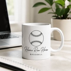 Custom Baseball Mug with Name, Minimalist Line Art Ceramic Coffee Cup, Sports Fan Gift | Trinmama image 3