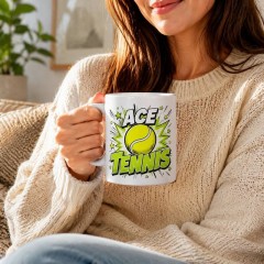 Custom Tennis Mug with Name, Comic Pop Art Ceramic Coffee Cup, Sports Fan Gift | Trinmama image 2