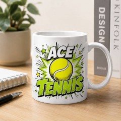 Custom Tennis Mug with Name, Comic Pop Art Ceramic Coffee Cup, Sports Fan Gift | Trinmama image 3