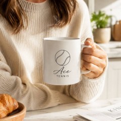 Custom Tennis Mug with Name, Minimalist Line Art Ceramic Coffee Cup, Sports Fan Gift | Trinmama image 2