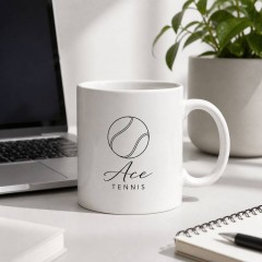 Custom Tennis Mug with Name, Minimalist Line Art Ceramic Coffee Cup, Sports Fan Gift | Trinmama image 3